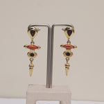 Etruscan Revival Purple Cabochon Gold Plated Enamel Dangle Drop Vintage Earrings