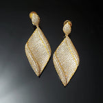 Stunning! Teardrop 18K Yellow Gold Plated Pave Stones Earrings - Couture, Bridal Earrings, Wedding Statement Earrings
