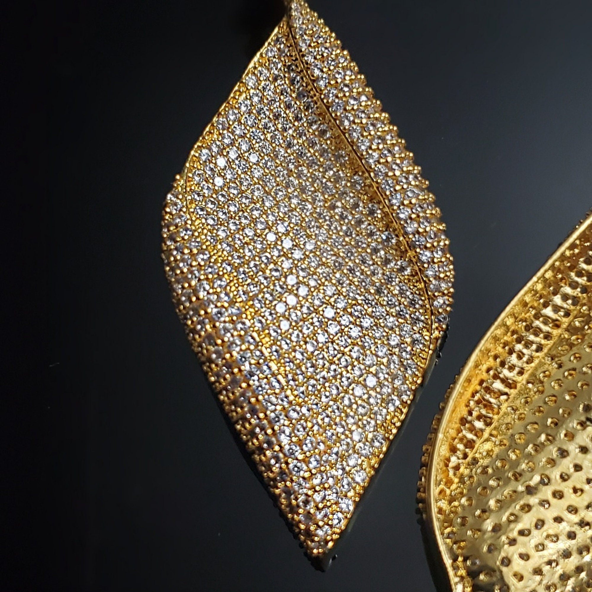 Stunning! Teardrop 18K Yellow Gold Plated Pave Stones Earrings - Couture, Bridal Earrings, Wedding Statement Earrings