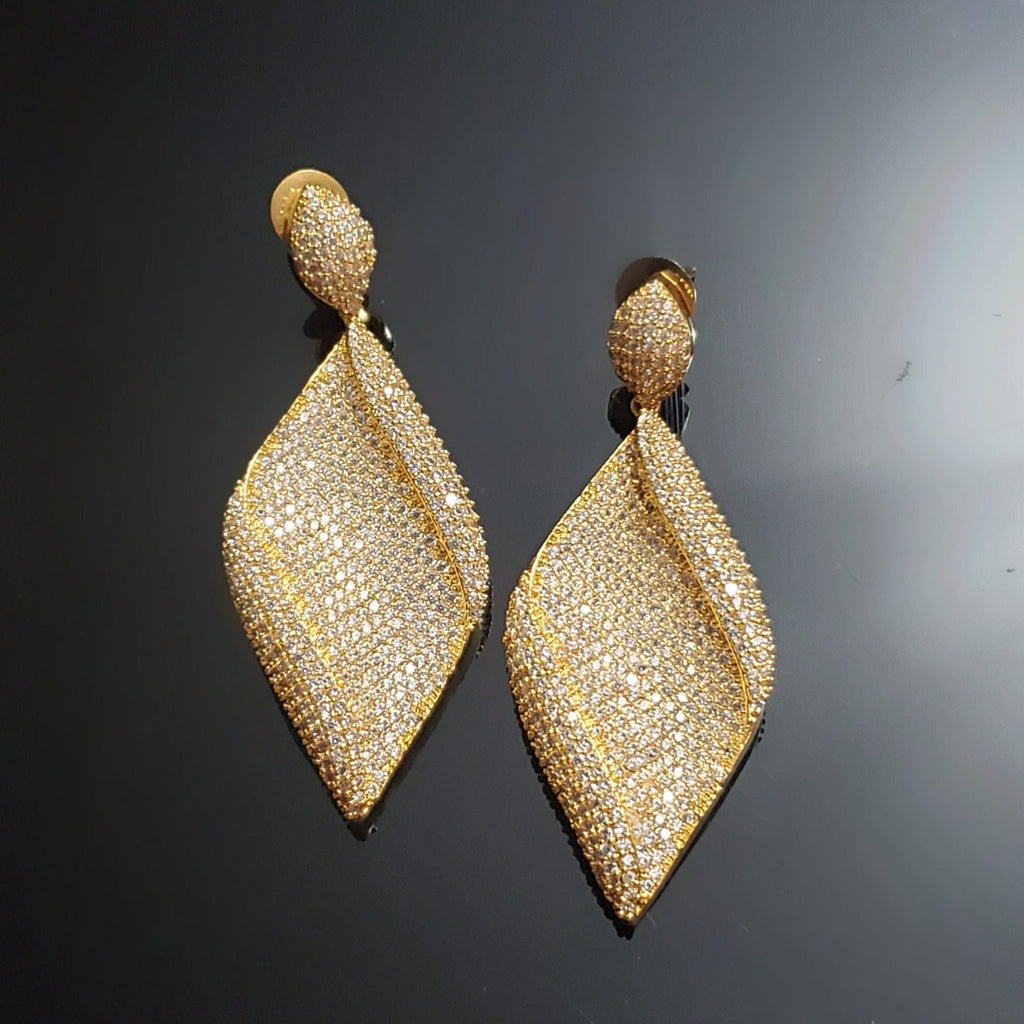 Stunning! Teardrop 18K Yellow Gold Plated Pave Stones Earrings - Couture, Bridal Earrings, Wedding Statement Earrings