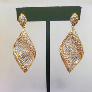 Stunning! Teardrop 18K Yellow Gold Plated Pave Stones Earrings - Couture, Bridal Earrings, Wedding Statement Earrings