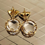 Stunning Etruscan MILOR Italy Gold Vermeil Quartz Drop Earrings 18K Gold Over 925 Sterling