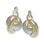 18K White Yellow Gold Plated Pave Illusion Stones Dangling Drop Earrings, Wedding Earrings, Runway, Couture Active