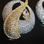 18K White Yellow Gold Plated Pave Illusion Stones Dangling Drop Earrings, Wedding Earrings, Runway, Couture Active