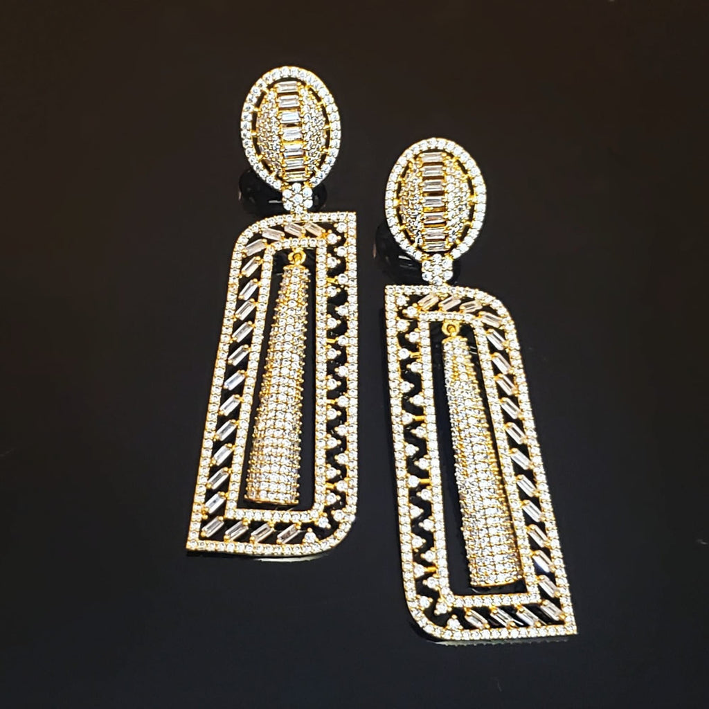 18K Yellow Gold Plated Pave Illusion Baguettes Earrings - Couture, Bridal Earrings, Wedding Statement Earrings Active