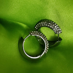 BRIGHTON Hematite Black Clear Pave Crystals Hoops, Brides Earrings, Wedding