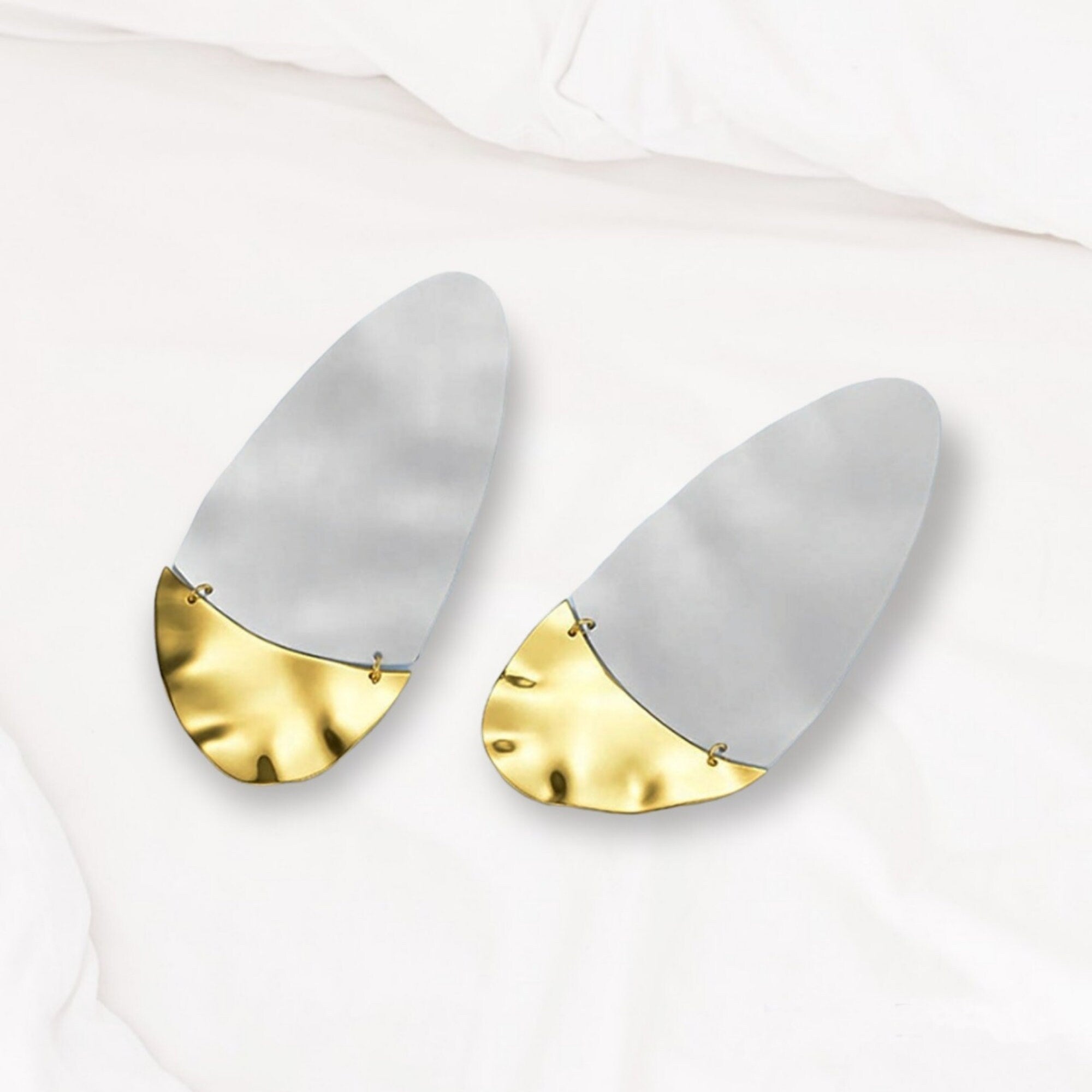 White Enamel Yellow Gold Plated Drop Dangle Earrings Street Style, Summer Spring Earrings