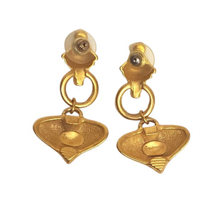 Heart Dangle Drop Gold Plated Vintage Earrings By Profile