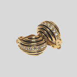 Beautiful Black Strip Enamel Zircon Crystal Gold Tone Petite Clip On Stud Earrings