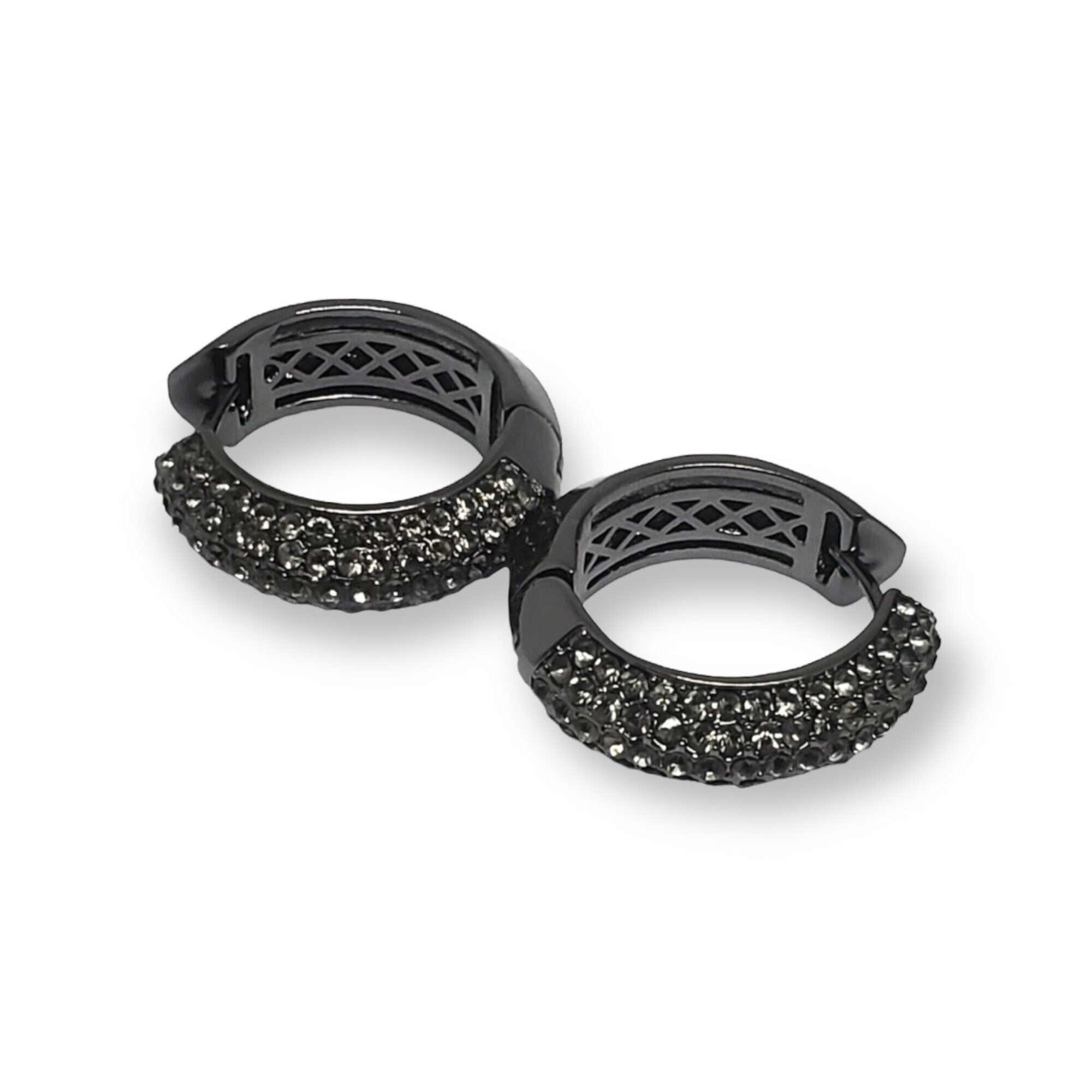 BRIGHTON Hematite Black Clear Pave Crystals Hoops, Brides Earrings, Wedding