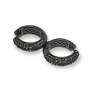 BRIGHTON Hematite Black Clear Pave Crystals Hoops, Brides Earrings, Wedding