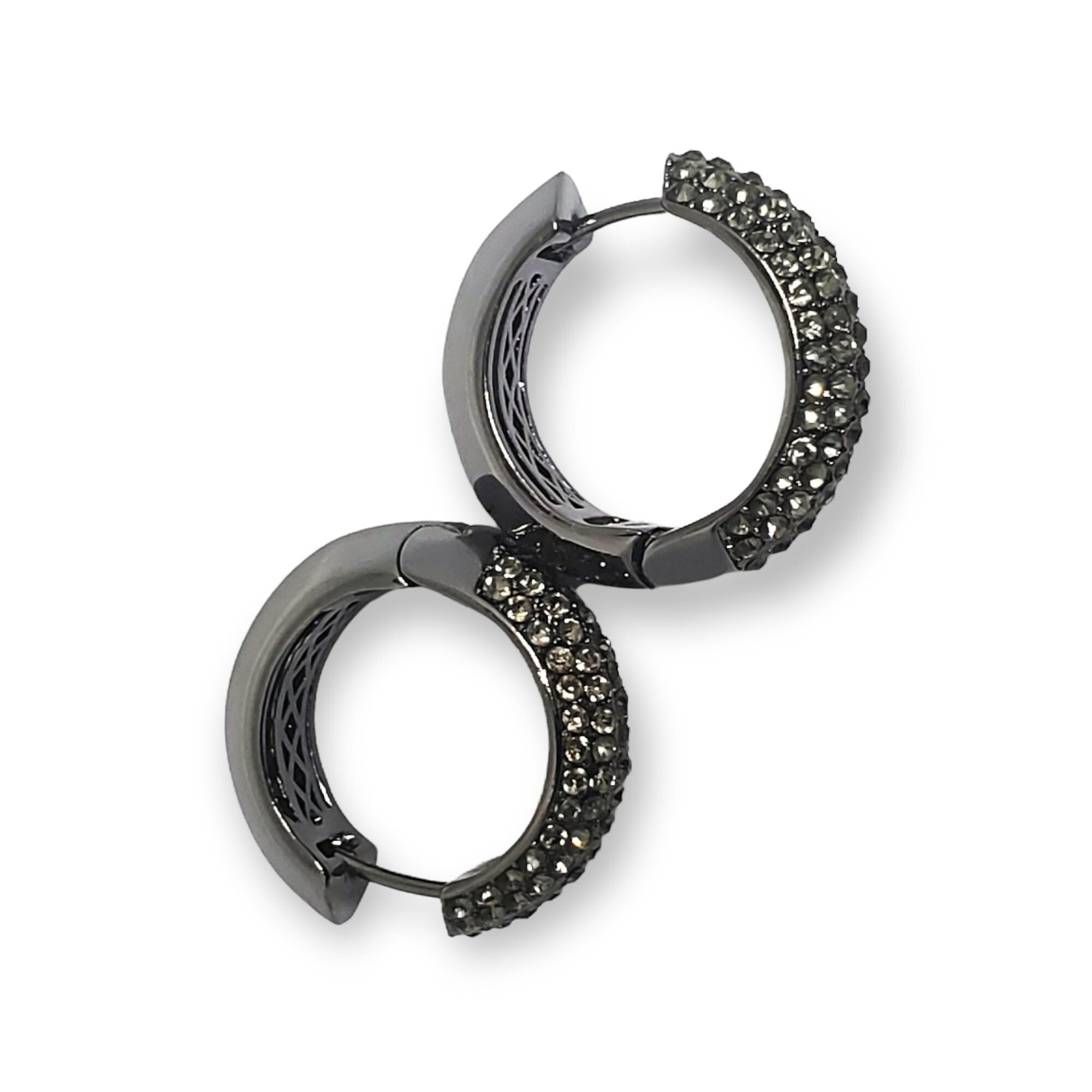 BRIGHTON Hematite Black Clear Pave Crystals Hoops, Brides Earrings, Wedding