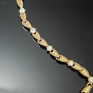CORO Gold Plated Rhinestone Tennis Choker Necklace, Drop Dangle Vintage Necklace