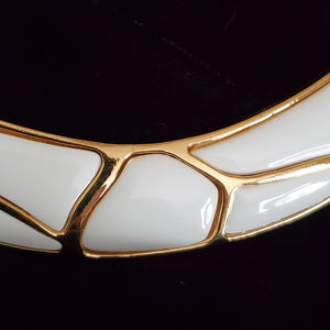 Fantastic ESSEX White Enamel Gold Plated Leopard Style Choker Chunky Collar Necklace