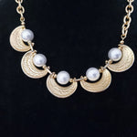 Etruscan Revival Pearl Gold Plated Link Chain Necklace