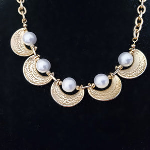 Etruscan Revival Pearl Gold Plated Link Chain Necklace