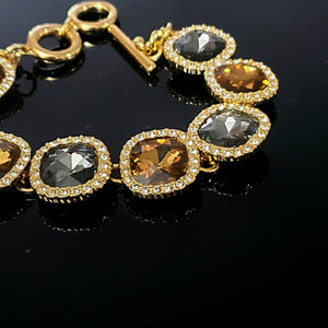 Stunning Smokey Quartz Crystal Gold Plated Bracelet Fits up to 6.5" to 8" Wrist