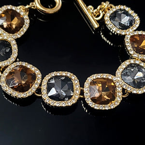 Stunning Smokey Quartz Crystal Gold Plated Bracelet Fits up to 6.5" to 8" Wrist