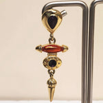 Etruscan Revival Purple Cabochon Gold Plated Enamel Dangle Drop Vintage Earrings