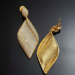 Stunning! Teardrop 18K Yellow Gold Plated Pave Stones Earrings - Couture, Bridal Earrings, Wedding Statement Earrings