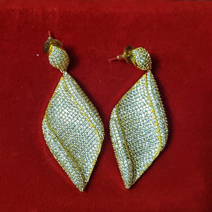 Stunning! Teardrop 18K Yellow Gold Plated Pave Stones Earrings - Couture, Bridal Earrings, Wedding Statement Earrings