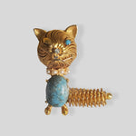 Cute Wire Wrapped Faux Turquoise Belly Cat Pin