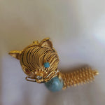 Cute Wire Wrapped Faux Turquoise Belly Cat Pin