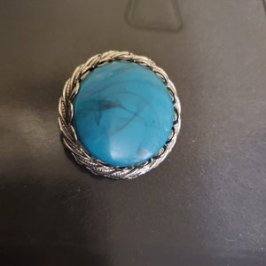 Large Faux Turquoise Silvertone Clip On Vintage Earrings