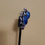 BLUE SCARAB Beetle Eyptian Revival Silvertone Clip On earrings, Beetle Egyptian Earrings