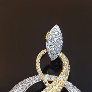 18K White Yellow Gold Plated Pave Illusion Stones Dangling Drop Earrings, Wedding Earrings, Runway, Couture Active