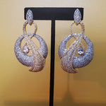 18K White Yellow Gold Plated Pave Illusion Stones Dangling Drop Earrings, Wedding Earrings, Runway, Couture Active