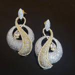 18K White Yellow Gold Plated Pave Illusion Stones Dangling Drop Earrings, Wedding Earrings, Runway, Couture Active