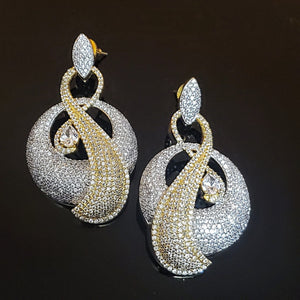 18K White Yellow Gold Plated Pave Illusion Stones Dangling Drop Earrings, Wedding Earrings, Runway, Couture Active
