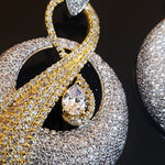 18K White Yellow Gold Plated Pave Illusion Stones Dangling Drop Earrings, Wedding Earrings, Runway, Couture Active