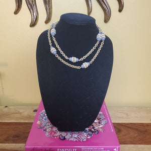 Beautiful 36" Seed Pearl Grey Bead Gold Plated Chunky Cable Link Chain By J Crew
