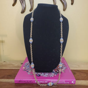 Beautiful 36" Seed Pearl Grey Bead Gold Plated Chunky Cable Link Chain By J Crew