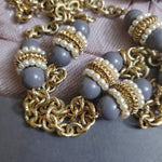 Beautiful 36" Seed Pearl Grey Bead Gold Plated Chunky Cable Link Chain By J Crew