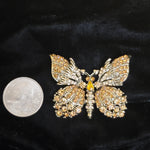 Gorgeous Amber Orange Rhinestone Antique Gold Butterfly Brooch, Topaz Citrine Root Beer Rhinestone, D&E Juliana?