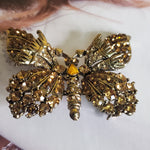 Gorgeous Amber Orange Rhinestone Antique Gold Butterfly Brooch, Topaz Citrine Root Beer Rhinestone, D&E Juliana?