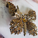 Gorgeous Amber Orange Rhinestone Antique Gold Butterfly Brooch, Topaz Citrine Root Beer Rhinestone, D&E Juliana?