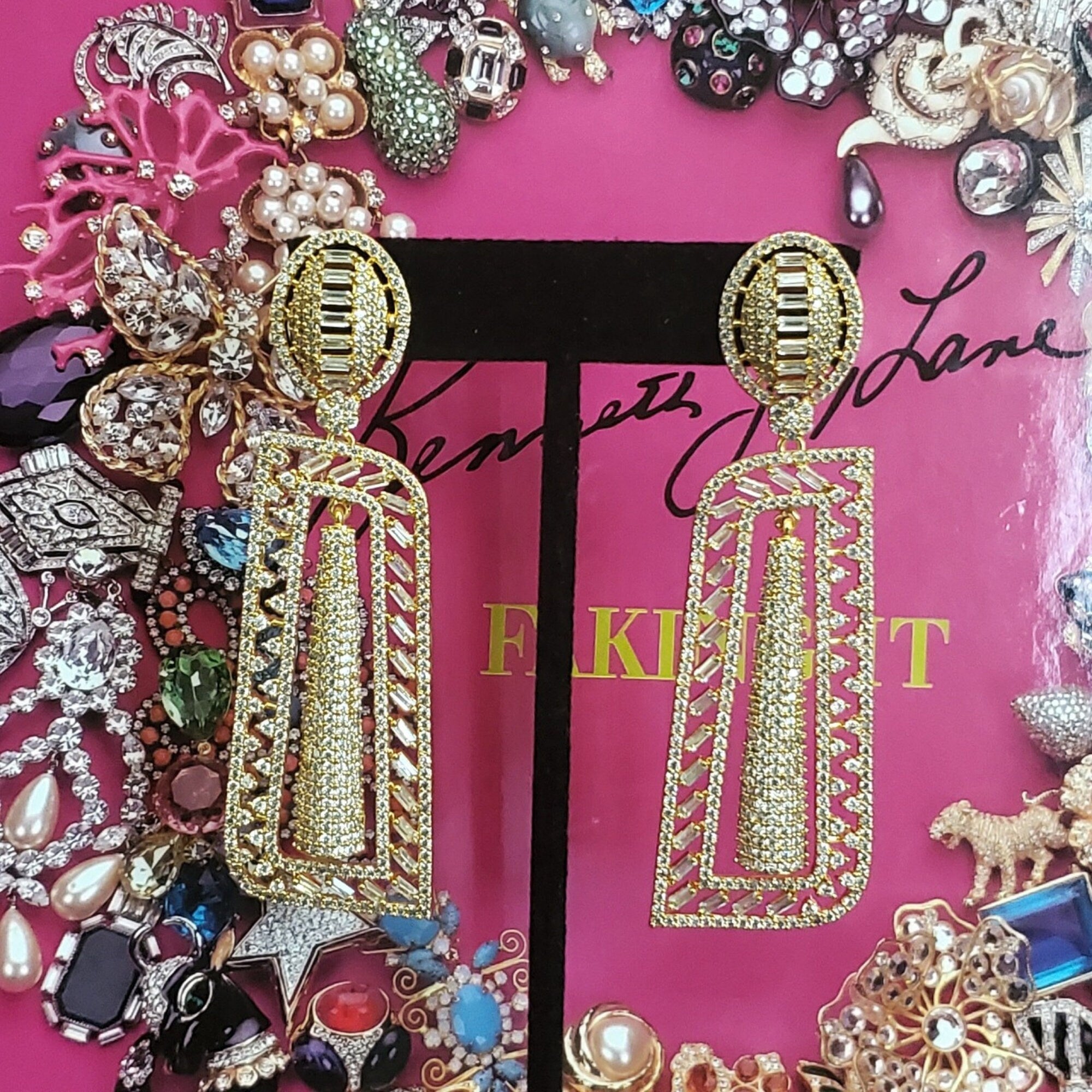 18K Yellow Gold Plated Pave Illusion Baguettes Earrings - Couture, Bridal Earrings, Wedding Statement Earrings Active