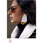 White Enamel Yellow Gold Plated Drop Dangle Earrings Street Style, Summer Spring Earrings