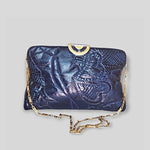 CARLO FIORI Navy Leather Skin Clutch Removeable Chain Shoulder Handbag Made In Italy