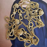 Chic 58" Byzantine Gold Plated Station Statement Necklace, Couture, Runway, Cable Necklace