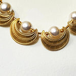 Etruscan Revival Pearl Gold Plated Link Chain Necklace