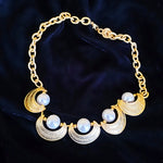 Etruscan Revival Pearl Gold Plated Link Chain Necklace