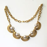 Etruscan Revival Pearl Gold Plated Link Chain Necklace