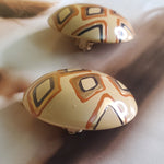 Statement Large Handpainted Diamond Design Gold Nude Clip On Earrings