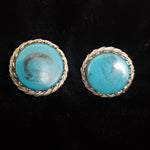 Large Faux Turquoise Silvertone Clip On Vintage Earrings