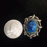 BLUE SCARAB Beetle Eyptian Revival Silvertone Clip On earrings, Beetle Egyptian Earrings